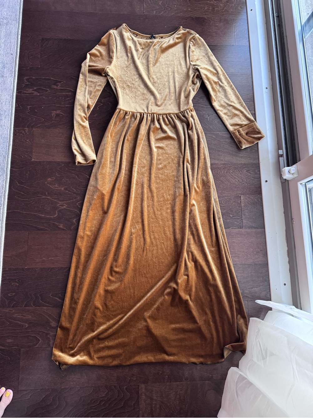 Long Sleeve Velvet Maxi Dress in Mustard